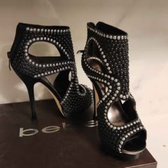 BEBE Cassandra Studded Booties Black/Silver Sz8 - Picture 4 of 5